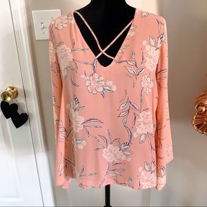 Lush Pink Blouse Flowy Floral V Neck Top Small